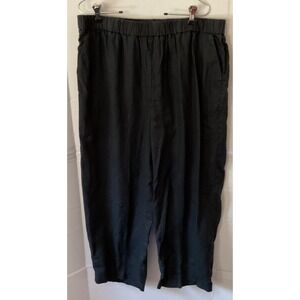 Quince Black 100% European Linen Wide Leg Cropped Pants Womens XL Elastic Waist